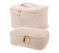 SOIMISS 2 Stück Cord Kosmetiktäschchen Khakifarbene Kleine Reise Kosmetiktasche mit Griff Strapazierfähige Make Up Aufbewahrungstasche für Frauen und Mädchen