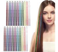 SOIMISS 20 Stück Glitzer Haar Lametta 90cm Regenbogen Haarverlängerungen Bunt Dünne Haarsträhnen zum Flechten und Pferdeschwanz Funkelnde Haarschmuck für Frauen