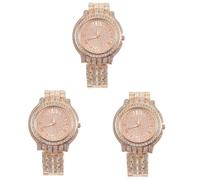 SOIMISS 3stücke Damen Armbanduhr Mit Glitzerstein Stilvolle Quarzuhr Für Frauen Verstellbares Armband Eleganter Zeitmesser Für Alltag Und Besondere Anlässe Roségold