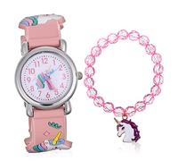 SOIMISS Einhorn Uhren Satz für Mädchen Cartoon Uhr mit Armband Kinderarmbanduhr für Kleinkinder Flexible Größenanpassung Bunte Designs für Kinder