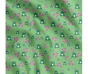 Soimoi Grun Baumwoll-Voile Stoff Blumen & Frosch Karikatur Stoff Drucke Meter 42 Zoll breit