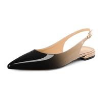 Soireelady Damen Slingpumps Flach In Schwarz Beige - Bequeme Spitze Ballerinas Mit Offener Ferse Für Büro Alltag Und Reisen Lackleder EU41