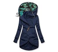 SOIUTAO Winterjacke Damen Sweatjacke Lang Hoodie Langarm Blumenmuster Beiläufig Herbstmantel mit Kapuze Wintermantel Winterparka Windjacken Lauschig Einfarbig Warm Übergangsjacke
