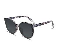 SOJOS Polarisierte Sonnenbrillen Damen Groß, Rund Herren Retro Vintage UV400 Schutz Brille SJ2057 Schwarz Marmor Rahmen/Graue Linse