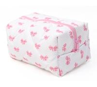 SOKTDO Federmäppchen mit Schleife, süße Gesteppte Schleife, Y2k-Make-up-Tasche, kleine Tasche, Kosmetiktasche, Kulturbeutel, Organizer(Pink)