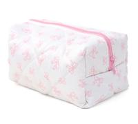 SOKTDO Federmäppchen mit Schleife, süße Gesteppte Schleife, Y2k-Make-up-Tasche, kleine Tasche, Kosmetiktasche, Kulturbeutel, Organizer(Light Pink)