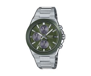 Solaruhr CASIO EDIFICE, edelstahlfarben, grün, Armbanduhren, Damen, Solaruhr, Armbanduhr, Herrenuhr, Edelstahlarmband, analog, Tag, Stoppfunktion (12453740-0)