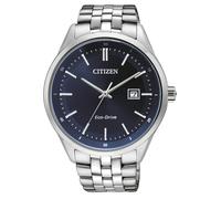 Solaruhr CITIZEN, blau (silberfarben), Armbanduhren, Herren, Armbanduhr, Herrenuhr, Datum, analog, Edelstahlarmband (84429501-0) silberfarben