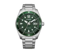 Solaruhr CITIZEN "Eco-Drive Day Date", silberfarben, grün, Armbanduhren, Herren, Armbanduhr, Herrenuhr, Edelstahlarmband, analog, Big Date (82161014-0) silberfarben, grün