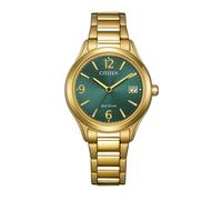 Solaruhr CITIZEN "Elegance", goldfarben, grün, Armbanduhren, Damen, Armbanduhr, Damenuhr, Edelstahlarmband, analog, Big Date (96720054-0) goldfarben, grün
