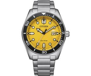 Solaruhr CITIZEN, gelb (silberfarben, gelb), Armbanduhren, Herren, Armbanduhr, Herrenuhr, Edelstahlarmband, bis 10 bar wasserdicht (84453506-0) silberfarben, gelb