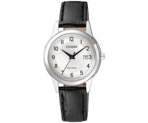 Solaruhr CITIZEN, schwarz, Armbanduhren, Damen, Armbanduhr, Damenuhr, Datum, Lederarmband (75207402-0) schwarz