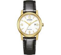 Solaruhr CITIZEN, schwarz, Armbanduhren, Damen, Solaruhr, Armbanduhr, Damenuhr, Lederarmband, analog, Datum, Eco-Drive (95234956-0)