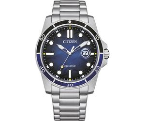Solaruhr CITIZEN, silber (silberfarben, dunkelblau), Armbanduhren, Herren, Armbanduhr, Herrenuhr, Edelstahlarmband, bis 10 bar wasserdicht, Datum (17130309-0) silberfarben, dunkelblau