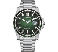 Solaruhr CITIZEN, silber (silberfarben, dunkelgrün), Armbanduhren, Herren, Armbanduhr, Herrenuhr, Edelstahlarmband, bis 10 bar wasserdicht, Datum (77104063-0) silberfarben, dunkelgrün