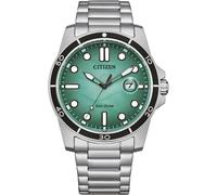 Solaruhr CITIZEN, silber (silberfarben, grün), Armbanduhren, Herren, Armbanduhr, Herrenuhr, Edelstahlarmband, bis 10 bar wasserdicht, Datum (70695249-0) silberfarben, grün