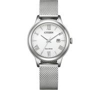 Solaruhr CITIZEN, silber (silberfarben, weiß), Armbanduhren, Damen, Armbanduhr, Damenuhr, Edelstahlarmband, analog, Datum, Eco-Drive (92426510-0) silberfarben, weiß