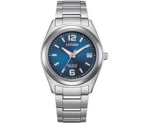 Solaruhr CITIZEN, silber (titansilberfarben, blau), Armbanduhren, Damen, Armbanduhr, Damenuhr, Titanarmband, Datum, Leuchtzeiger (46028738-0) titansilberfarben, blau