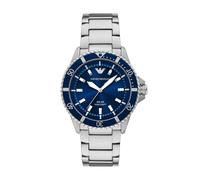 Solaruhr EMPORIO ARMANI "WORLD EXPLORER", blau (edelstahlfarben, dunkeblau), Armbanduhren, Herren, Armbanduhr, Herrenuhr, Edelstahlarmband, analog, Tag (50159033-0) edelstahlfarben, dunkeblau