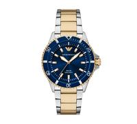 Solaruhr EMPORIO ARMANI "WORLD EXPLORER", blau (gelbgoldfarben, edelstahlfarben), Armbanduhren, Herren, Armbanduhr, Herrenuhr, Edelstahlarmband, analog (90227123-0) gelbgoldfarben, edelstahlfarben
