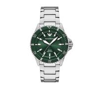 Solaruhr EMPORIO ARMANI "WORLD EXPLORER", grün (edelstahlfarben, dunkelgrün), Armbanduhren, Herren, Armbanduhr, Herrenuhr, Edelstahlarmband, analog, Tag (76332860-0) edelstahlfarben, dunkelgrün