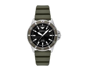 Solaruhr EMPORIO ARMANI "WORLD EXPLORER", grün (khakifarben), Armbanduhren, Herren, Armbanduhr, Herrenuhr, Silikonarmband, analog, Tag, 12/24-Std.-Anzeige (38015863-0) khakifarben