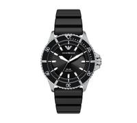 Solaruhr EMPORIO ARMANI "WORLD EXPLORER", schwarz (schwarz, silberfarben), Armbanduhren, Herren, Armbanduhr, Herrenuhr, Silikonarmband, analog (33006338-0) schwarz, silberfarben