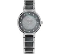Solaruhr JACQUES LEMANS "Eco Power Solar Pearl", grau (schwarz, silberfarben), Armbanduhren, Damen, Armbanduhr, Damenuhr, Perlmutt-Zifferblatt, Swarovski-Kristalle (69284916-0) schwarz, silberfarben