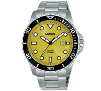 Solaruhr LORUS, gelb (silberfarben, gelb), Armbanduhren, Herren, Armbanduhr, Herrenuhr, Edelstahlarmband, analog, Tag (83494404-0) silberfarben, gelb