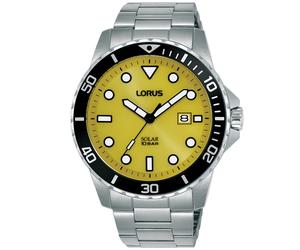Solaruhr LORUS, gelb (silberfarben, gelb), Armbanduhren, Herren, Armbanduhr, Herrenuhr, Edelstahlarmband, analog, Tag (83494404-0) silberfarben, gelb