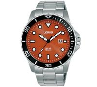 Solaruhr LORUS, orange (silberfarben, orange), Armbanduhren, Herren, Armbanduhr, Herrenuhr, Edelstahlarmband, analog, Tag (68536266-0) silberfarben, orange