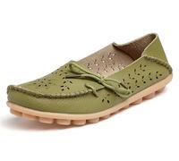 Solaud Damen Driving Loafers Leder Mokassins Atmungsaktive Ausschnitte Weiche Walking Schuhe Frauen Slip On Loafers