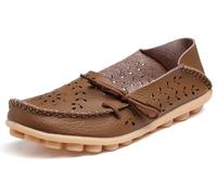 Solaud Damen Driving Loafers Leder Mokassins Atmungsaktive Ausschnitte Weiche Walking Schuhe Frauen Slip On Loafers