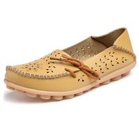 Solaud Damen Driving Loafers Leder Mokassins Atmungsaktive Ausschnitte Weiche Walking Schuhe Frauen Slip On Loafers