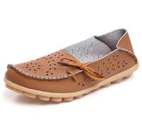 Solaud Damen Driving Loafers Leder Mokassins Atmungsaktive Ausschnitte Weiche Walking Schuhe Frauen Slip On Loafers