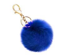 Soleebee Künstliche Kaninchenfell Keychain Flauschigen Ball Pom Pom Schlüsselanhänger Taschen Koffer Rucksäcke Zubehör Charm Auto Schlüsselanhänger Schlüsselring für Frauen (Dunkelblau)