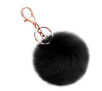 Soleebee Künstliche Kaninchenfell Keychain Flauschigen Ball Pom Pom Schlüsselanhänger Taschen Koffer Rucksäcke Zubehör Charm Auto Schlüsselanhänger Schlüsselring für Frauen (Schwarz)
