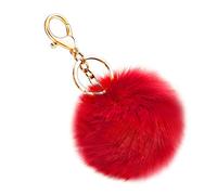 Soleebee Künstliche Kaninchenfell Keychain Flauschigen Ball Pom Pom Schlüsselanhänger Taschen Koffer Rucksäcke Zubehör Charm Auto Schlüsselanhänger Schlüsselring für Frauen (Rot)
