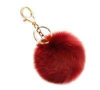 Soleebee Künstliche Kaninchenfell Keychain Flauschigen Ball Pom Pom Schlüsselanhänger Taschen Koffer Rucksäcke Zubehör Charm Auto Schlüsselanhänger Schlüsselring für Frauen (Weinrot)
