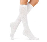 Soleeya Trachtensocken Damen Kniestrümpfe Mädchen Lang Dirndlstrümpfe | Weiß Dirndl Socken Damen mit Häckellook,Soft Schwarz Trachtenstrümpfe für Trachtenfest/Volksfeste/Oktoberfest/Tracht Hochzeit