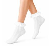 Soleeya Weiß Rüschen Socken Damen Trachtensocken Damen mit Spitzenborte | Elegant Spitzensocken für Frauen, Dirndl Socken Lace Mädchen Bequeme Knöchelsocken Ruffle Sock für Alltag, Feste, Tänze