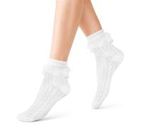 Soleeya Weiß Rüschen Socken Damen Trachtensocken Damen mit Spitzenborte | Elegant Spitzensocken für Frauen, Dirndl Socken Lace Mädchen Bequeme Knöchelsocken Ruffle Sock für Alltag, Feste, Tänze
