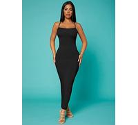 Solid Criss-Cross Backless Bodycon Dress (Color : Black, Size : Medium)