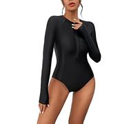 Solid Rash Guard Langarm-Badeanzüge für Damen, Sonnenschutz, Surfanzug, Baden Neopren Hose (M,Schwarz)