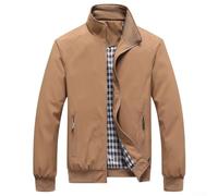 Solide dünne Herrenjacke, lockerer Stehkragen, Outdoor, tägliche Arbeitskleidung, lässige Oberbekleidung für Frühling und Herbst, Größe L (4XL, Khaki)