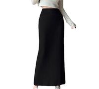 Solide lange Strickröcke für Damen, hohe Taille, Wickeln, gerade, Winter, Herbst, Damen, Schwarz , 48