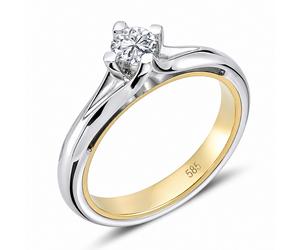 Solitär Diamant Ring Antragsring 14 Karat Weißgold & Gelbgold