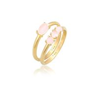 Solitärring ELLI "Quarz Rosa Stapelringe 2er Set 925 Silber" Gr. 54, gold, Fingerringe, Damen, 54mm,mit Steinen, Silber 925 (Sterlingsilber) (63079635-54) gold