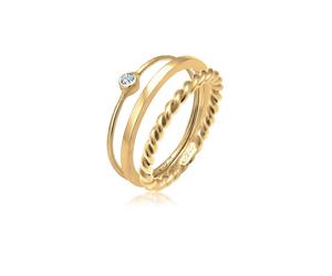 Solitärring ELLI "Ring-Set mit 925 Silber, mit Kristallen von Swarovski" Gr. 58, gold, Fingerringe, Damen, 58mm,mit Steinen, Silber 925 (Sterlingsilber), 2mm (14716806-58) gold