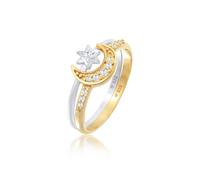 Solitärring ELLI "Stern Mond Zirkonia Stapelring 2er Set 925 Silber" Gr. 58, bunt, Fingerringe, Damen, 58mm,mit Steinen, Silber 925 (Sterlingsilber), 2,8mm (69973350-58) bunt